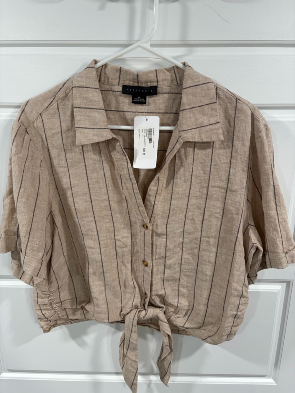 Sanctuary Beige Striped Tie-Front Button Down Shirt